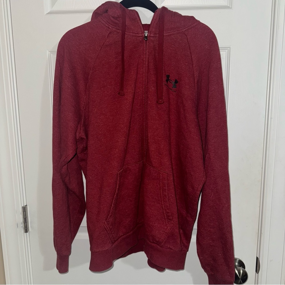 Under Armour Mens Rival Terry Full Zip Hoodie Burgundy Heather Large Loose Fit
